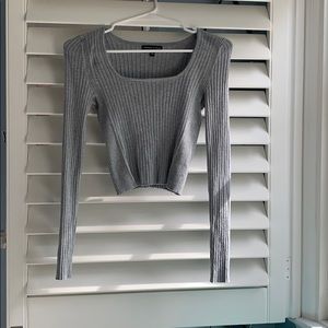 Kendall and Kylie Square Neck Grey Sweater